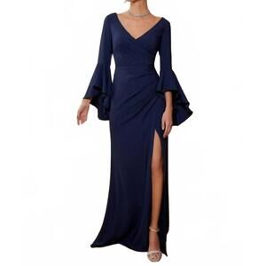 NEW MGNY bell sleeves v-neck dress in navy